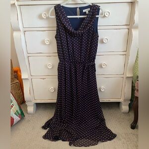 dressbarn Navy and Orange Polka Dot Dress